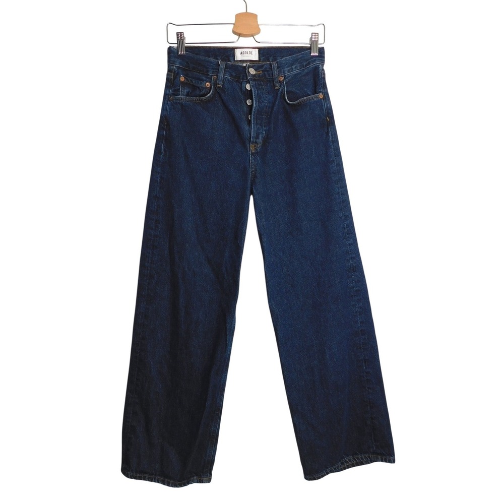 Agolde Ren Jeans Women 25 Dark Indigo High Rise Wide Leg Button Fly A9191-1652